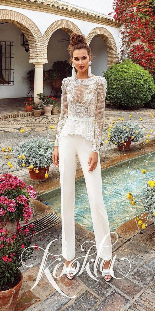  wedding dresses 2019 jumpsuit with long sleeeves lace top kookla
