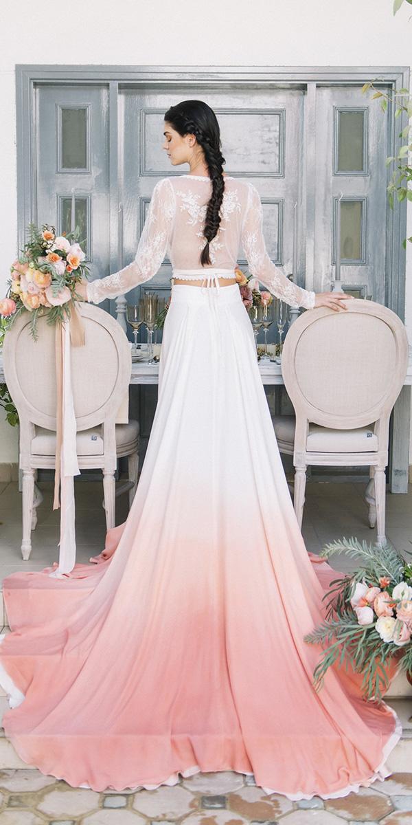 alternative wedding dress ombre with long sleeves lace top egypsy wear