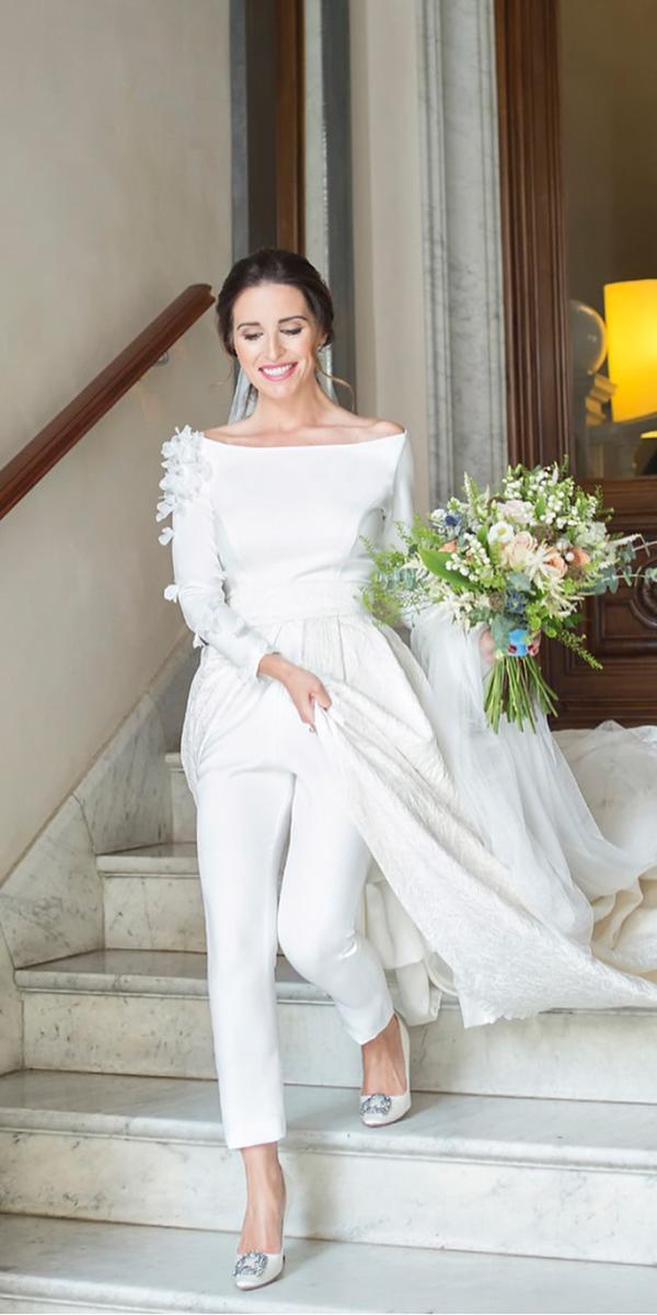 alternative-wedding dress pantsuit with long sleeves with 3d floral danaetobajas couture