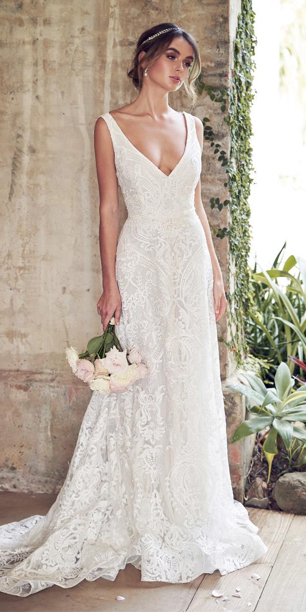 anna campbell wedding dresses 2019 a line v neckline full lace vintage