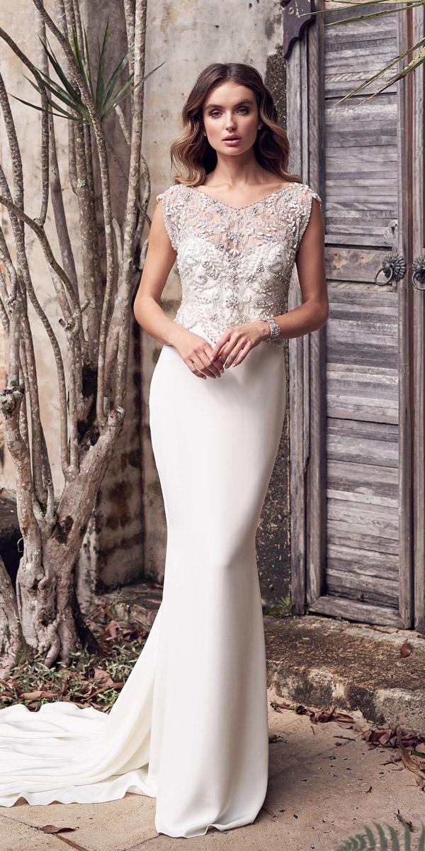 anna campbell wedding dresses 2019 sheath with cap sleeves jeweled pearls ivory
