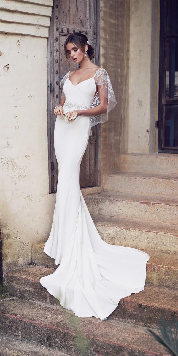 anna campbell weddingdresses 2019 simple trumpet v neckline with beaded cape