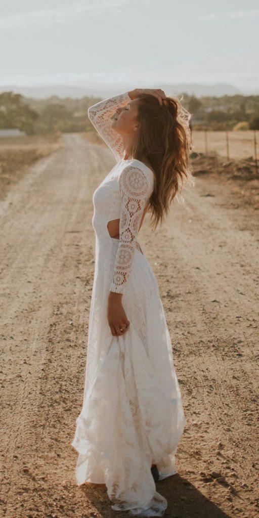 boho wedding dresses with sleeves a line lace rustic wear your lovexo