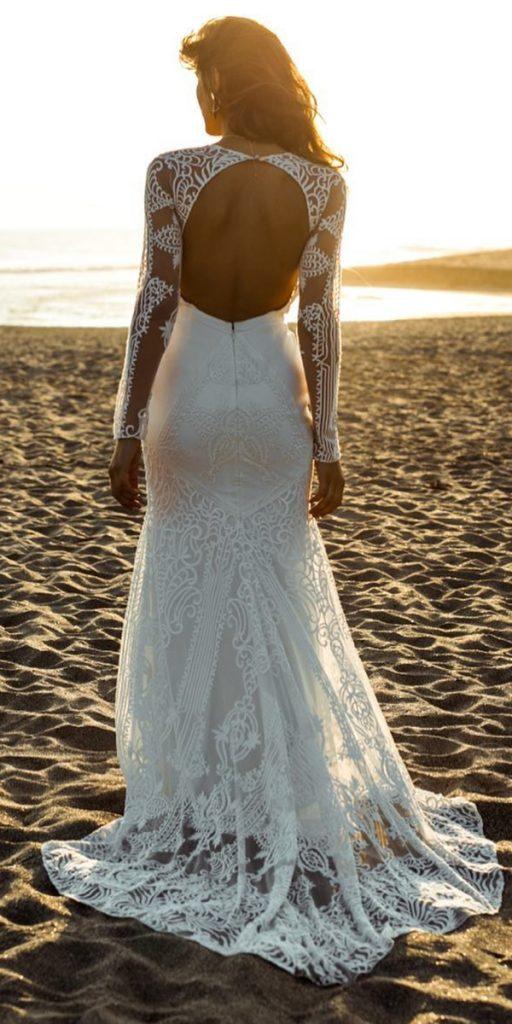 boho wedding dresses with sleeves sheath open back lace loversx society