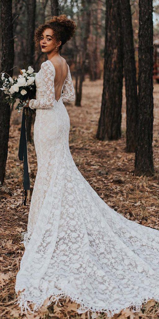 boho wedding dresses with sleeves sheath open back lace with train dreamers and lovers