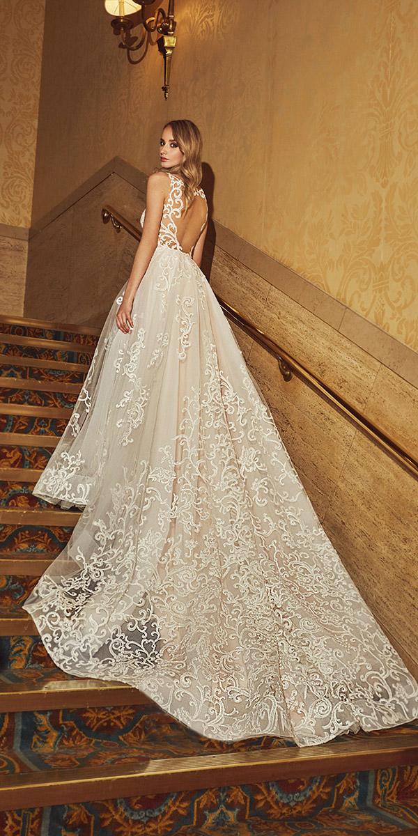 calla blanche wedding dresses a line illusion lace open back train 2018