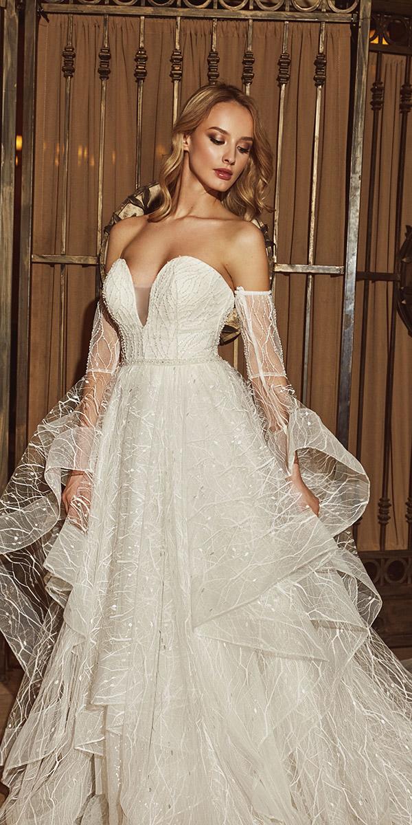 calla blanche wedding dresses a line sweethearttrendy detached sleeves ruffled skirt