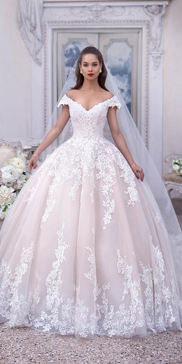 demetrios 2019 wedding dresses ball gown off the shoulder v neckline lace with veil