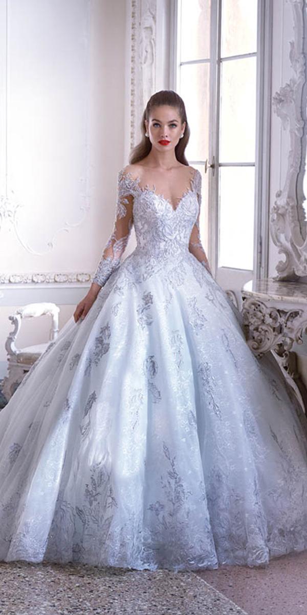 demetrios 2019 wedding dresses ball gown with illusion sleeves blue accents