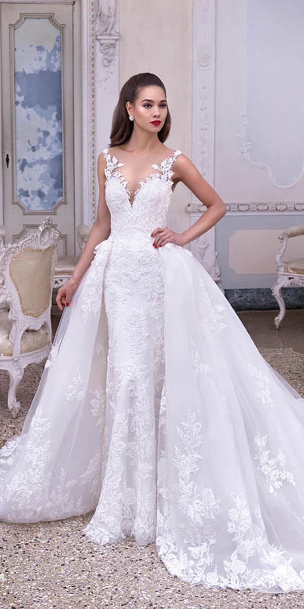 demetrios 2019 wedding dresses sheath illusion neckline with overskirt