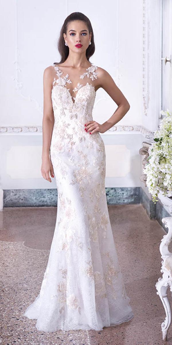 demetrios 2019 wedding dresses sheath illusion neckline sweetheart lace