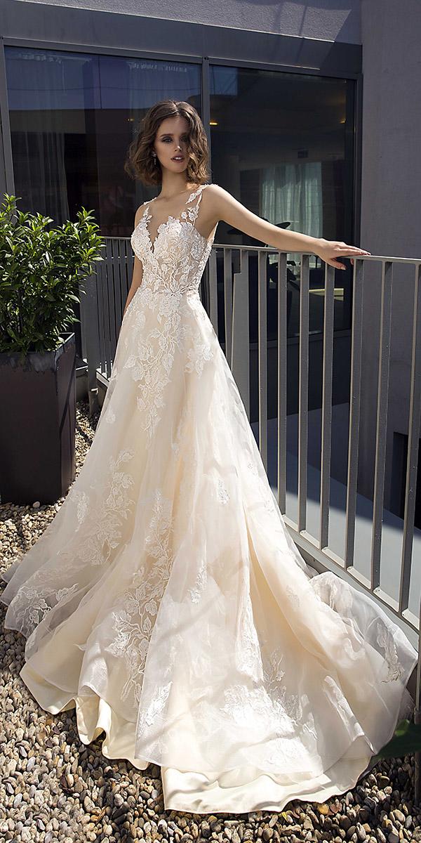 domenico rossi wedding dresses a line illusion neckline lace blush 2019