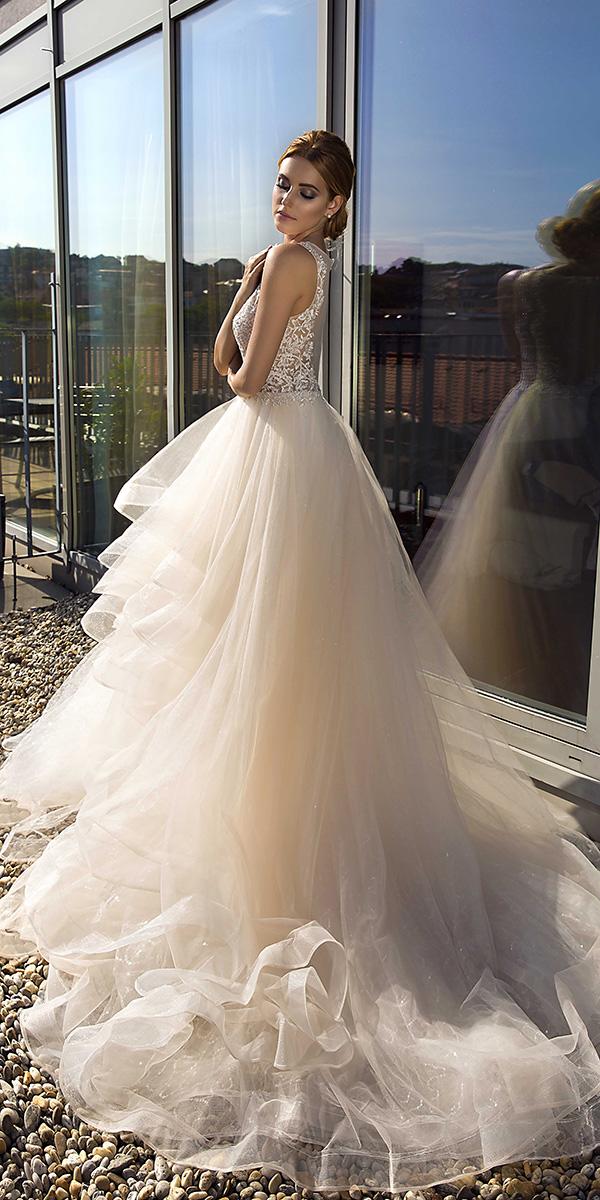 domenico rossi wedding dresses blush ball gown lace top tulle skirt
