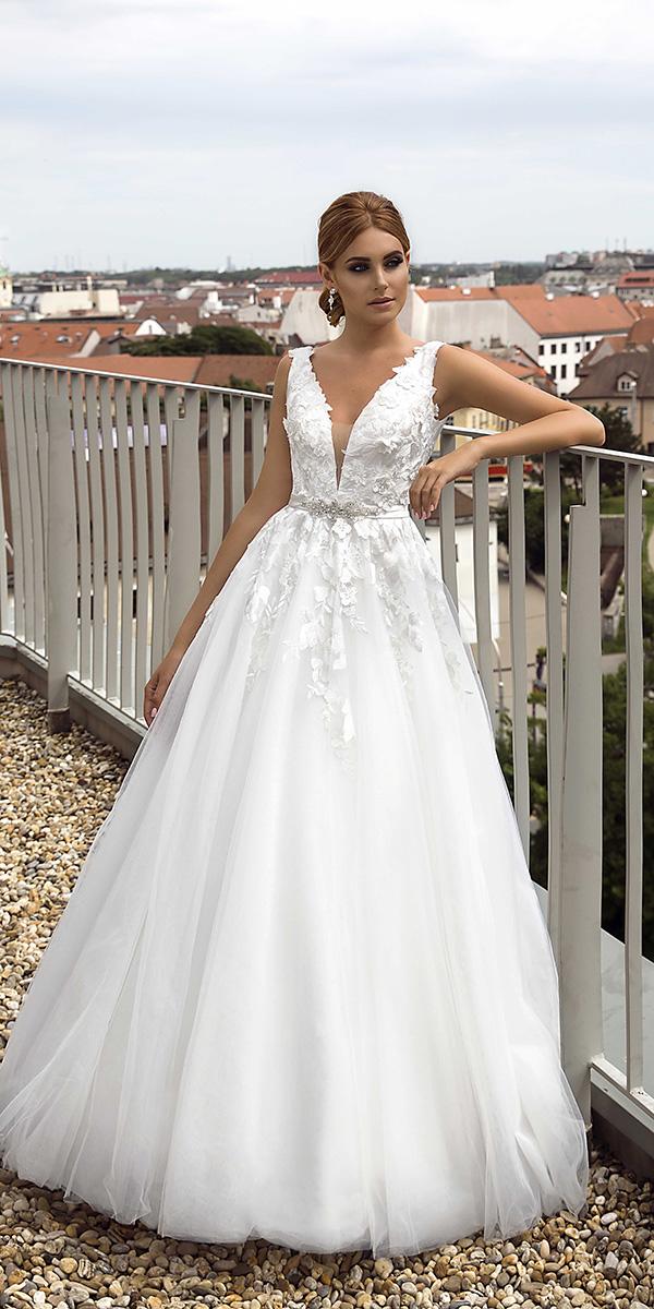 domenico rossi wedding dresses romantic deep v neckline floral appliques 2019