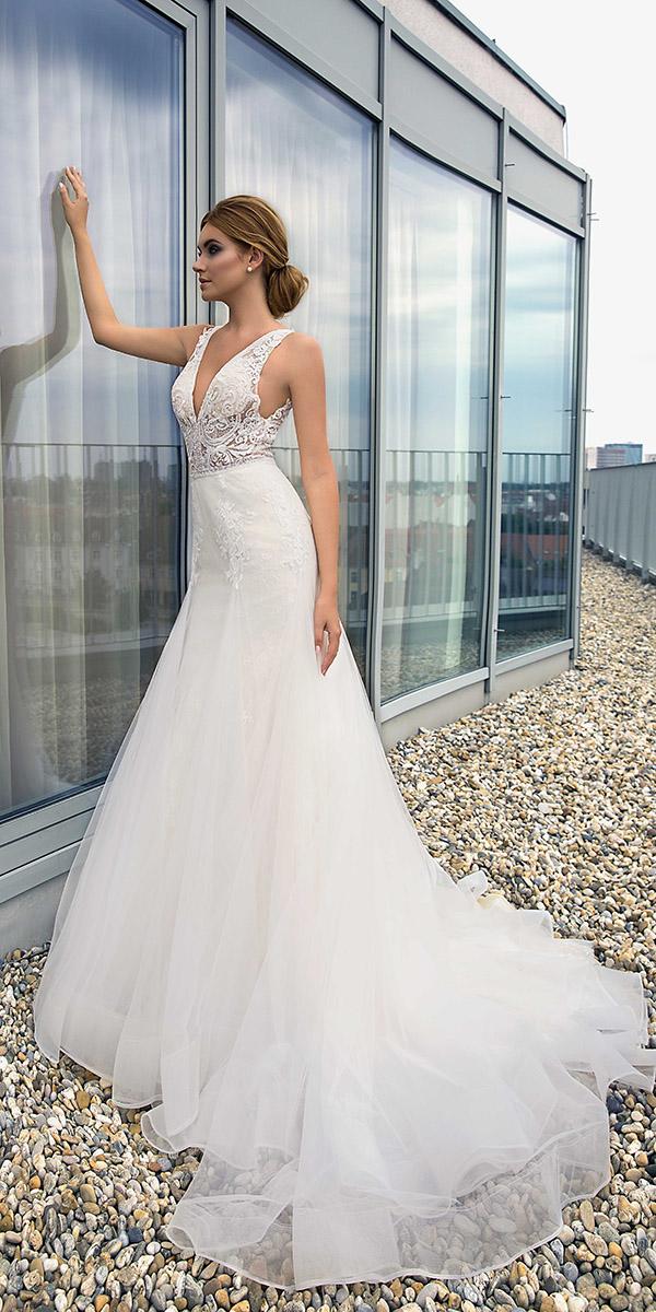 domenico rossi wedding dresses sexy deep neckline lace top with train 2019