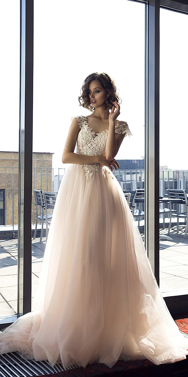 domenico rossi wedding dresses with cap sleeves illusion neckline blush 2019