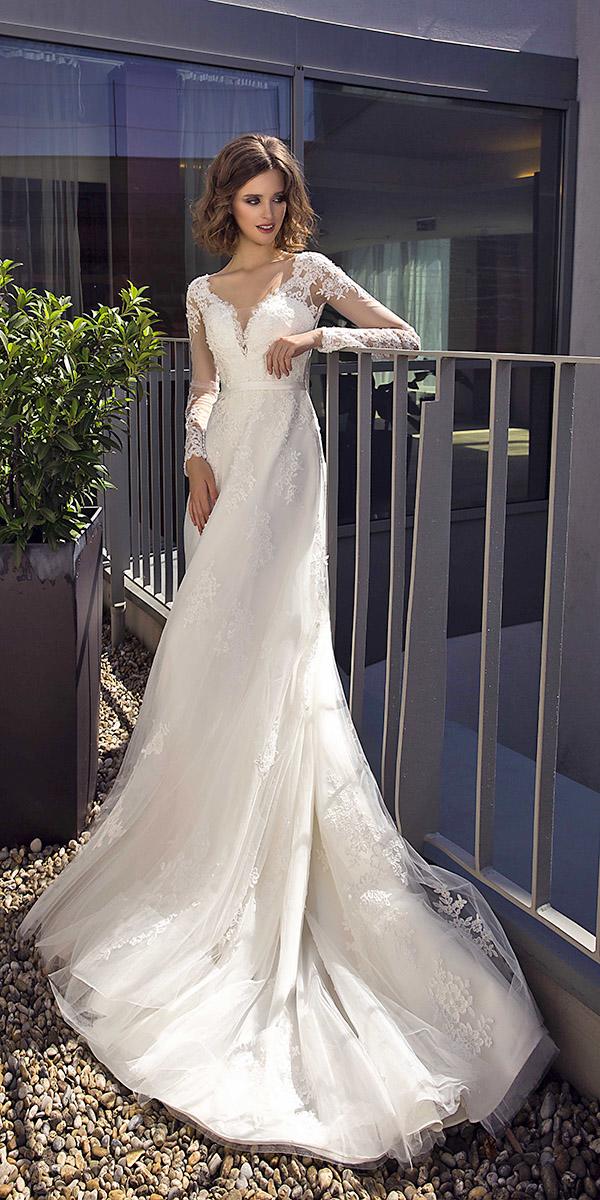 domenico rossi wedding dresses with illusion long sleeves lace sweetheart 2019