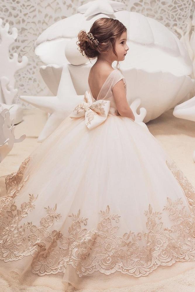 lace flower girl dresses ball gown with bow v back kingdom boutique