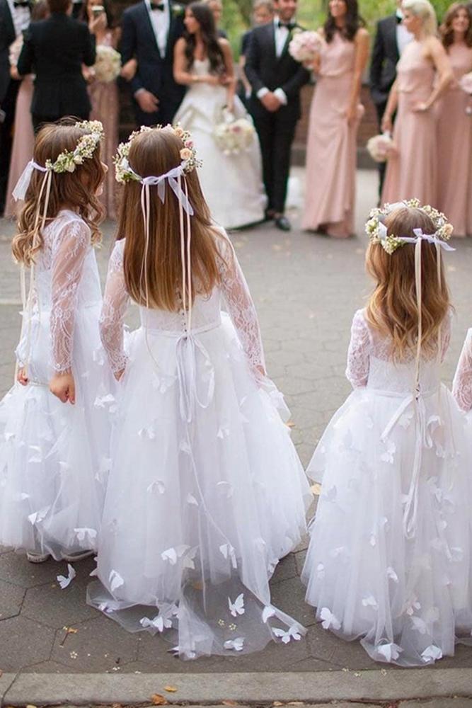 lace flower girl dresses with long sleeves bow the day ira