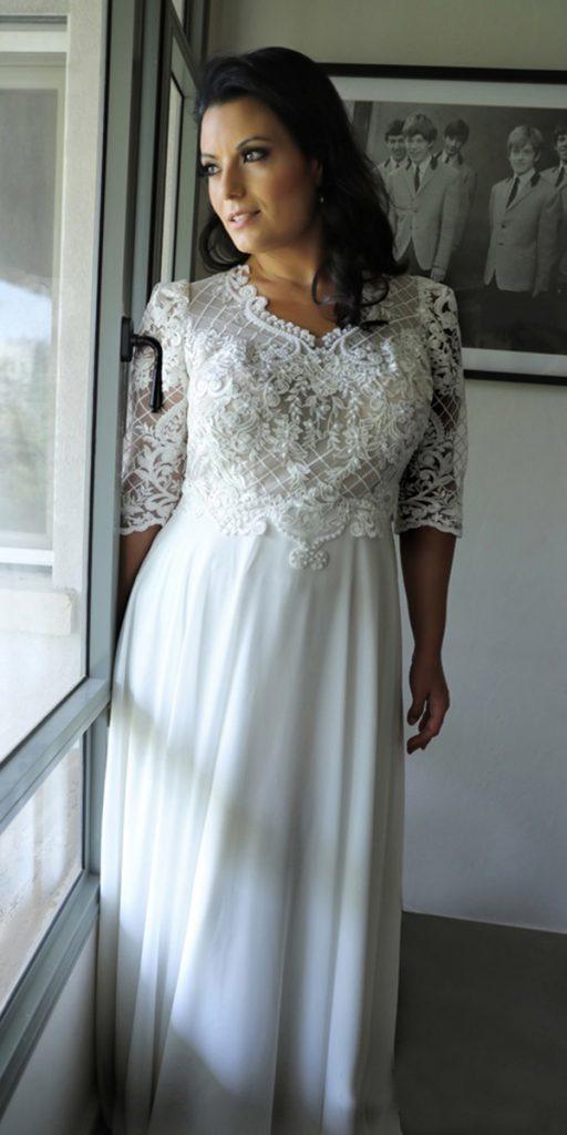 plus size wedding dresses a line with three quote sleeves lace vintage top levana