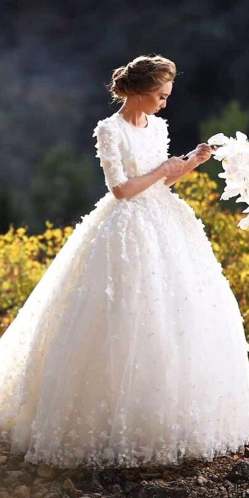 princess wedding dresses ball gown with three quote sleeves floral appliques chana marelus