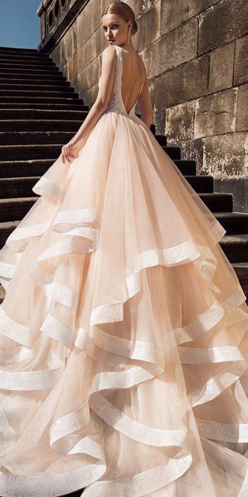 princess wedding dresses blush low back ruffled skirt ricca sposa