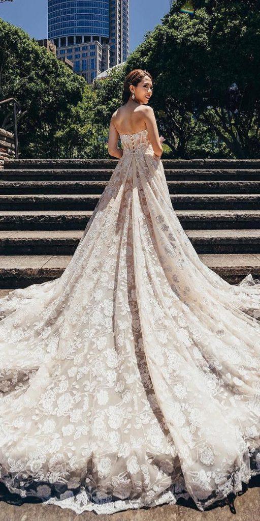 princess wedding dresses low back floral appliques with long train galialahav