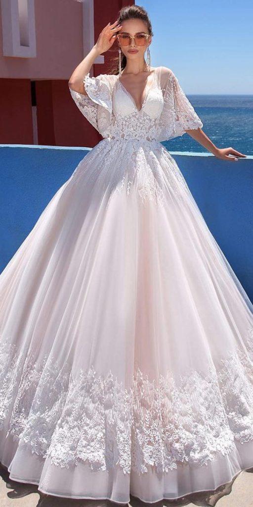 princess wedding dresses with sleeves lace blush elena vasylkova