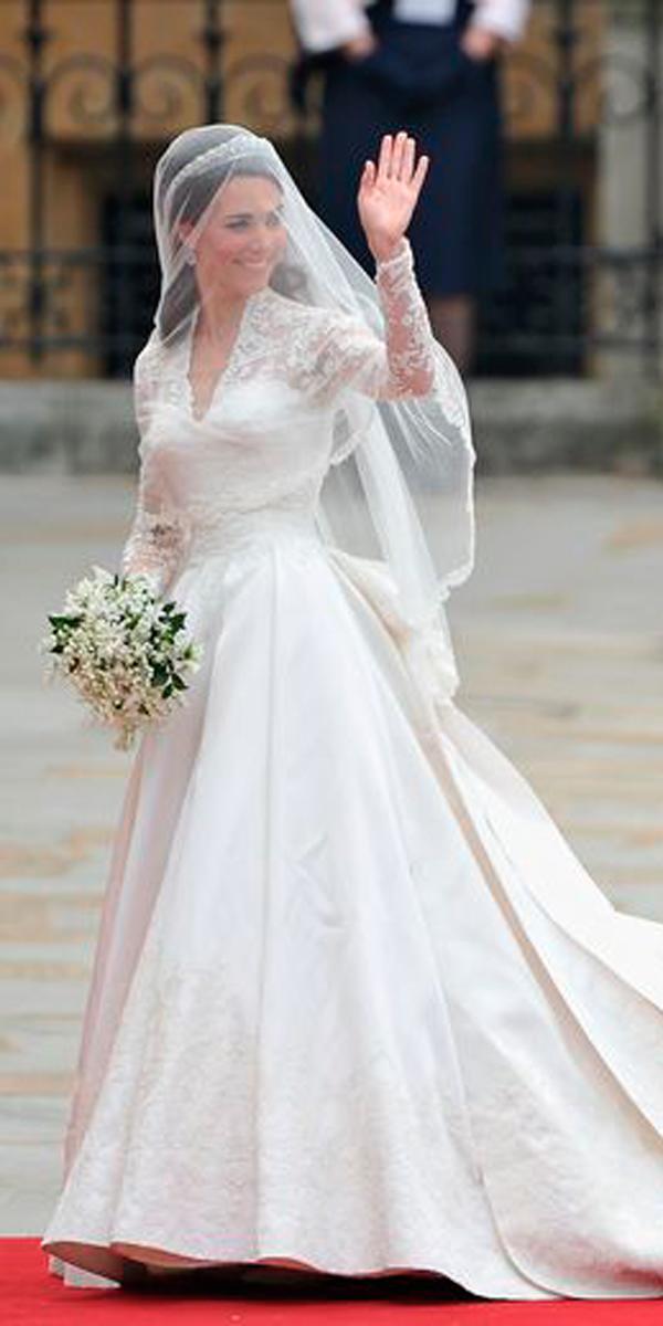 royal wedding a line lace queen ann neckline long sleeve with veil kate middleton alexander mc queen