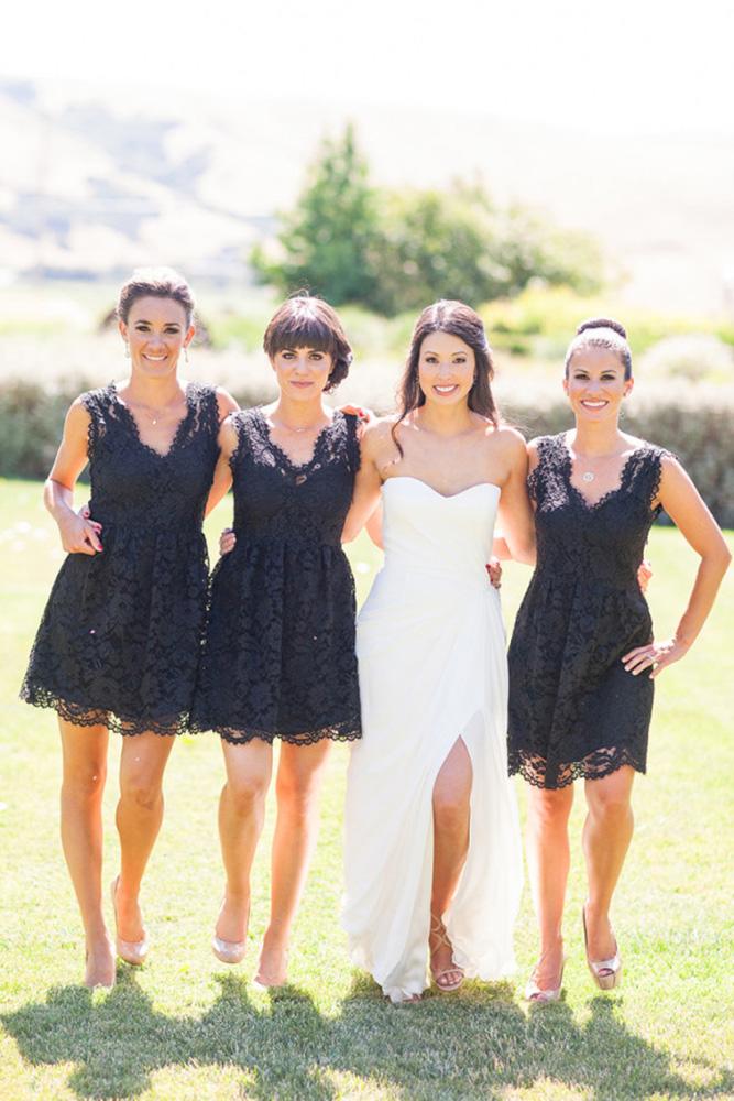 short bridesmaids dresses black lace v neckline larissa cleveland photography