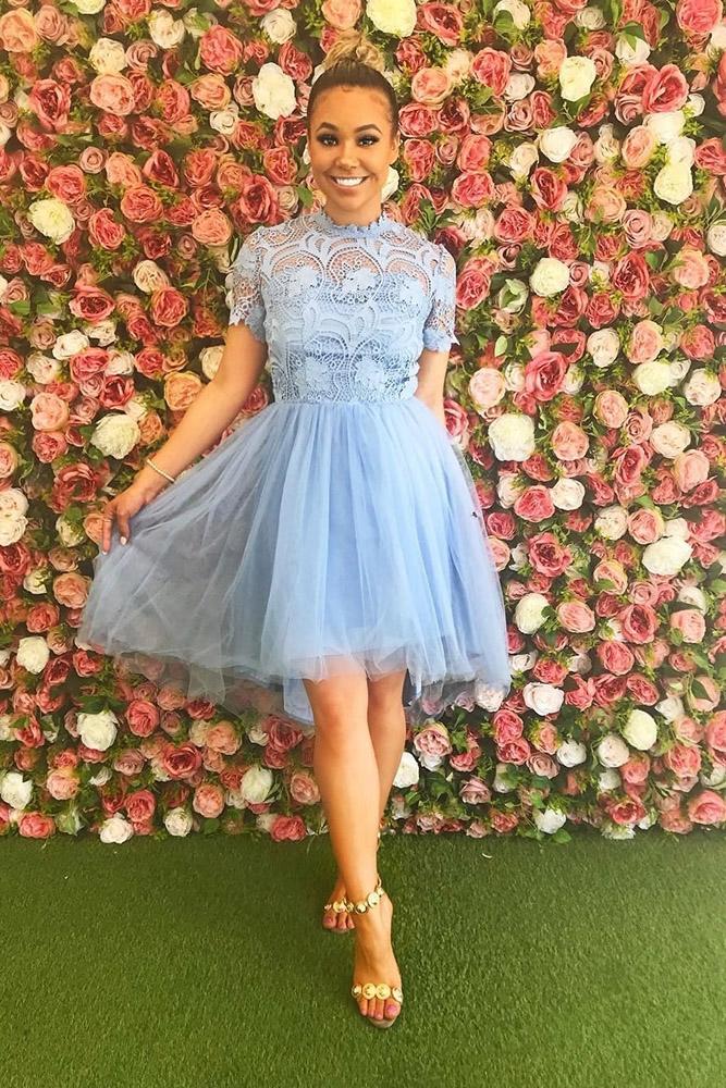 short bridesmaids dresses blue with cap sleeves lace top chichi clothing