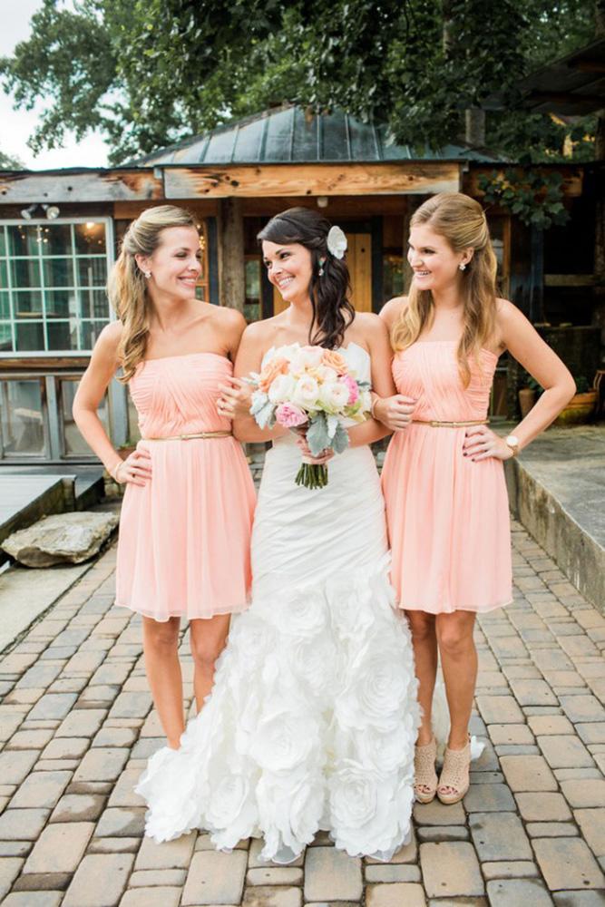 short bridesmaids dresses peach straight neckline for summer meet hhe burks
