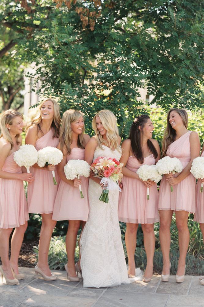 short bridesmaids dresses simple blush one shoulder sara hasstedt