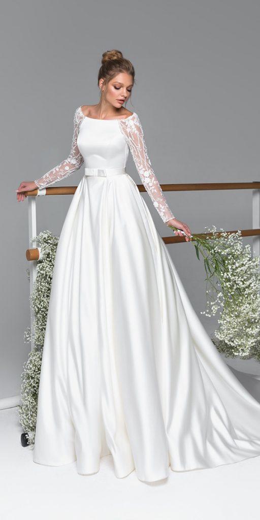  simple wedding dresses a line modest with long sleeves bow 2019 eva lender