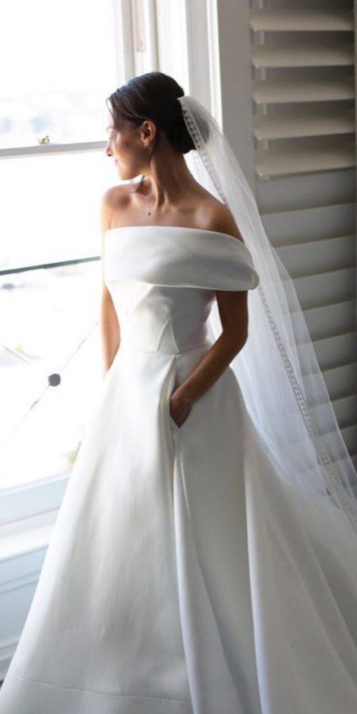  simple wedding dresses straight neckline off the shoulder blumenthalphotography