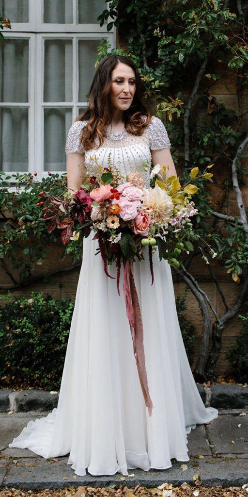 vintage wedding dresses line with cap sleeves beaded top jenny packham