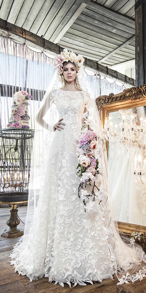 yumi katsura 2019 wedding dresses a line bateau neckline lace veil
