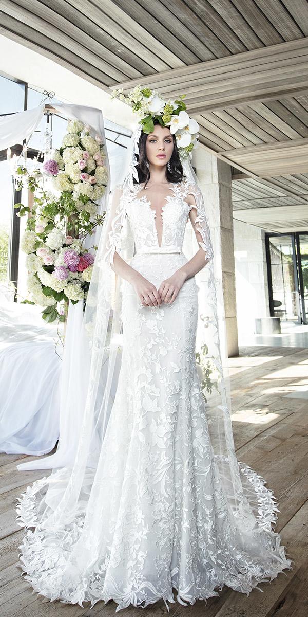yumi katsura 2019 wedding dresses fit and flare deep v neckline lace