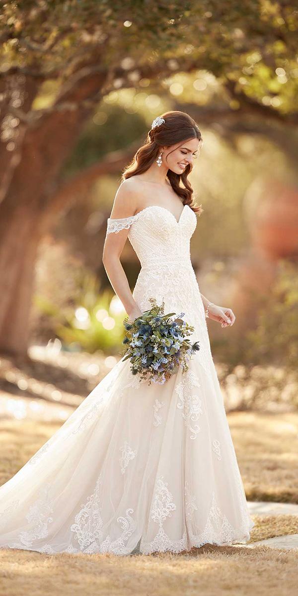essense of australia wedding dresses a line off the shoulder sweetheart neckline lace
