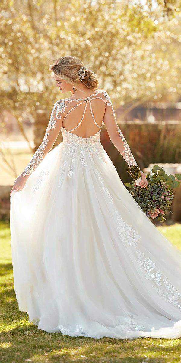 essense of australia wedding dresses ball gown with illusion sleeves open back