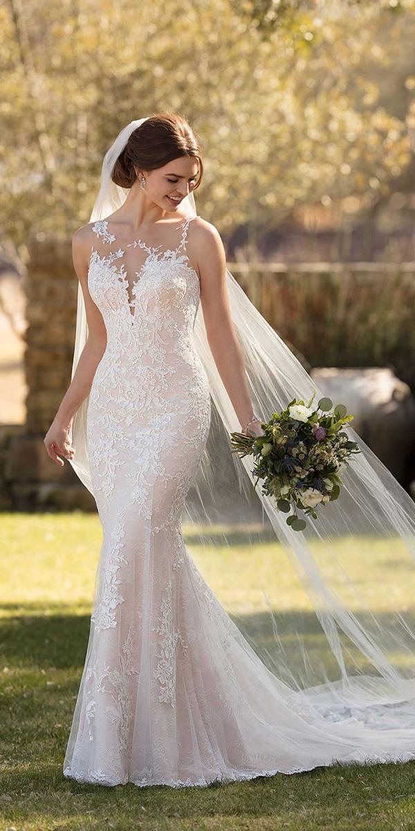 essense of australia wedding dresses fit and flare illusion plunging neckline full lace