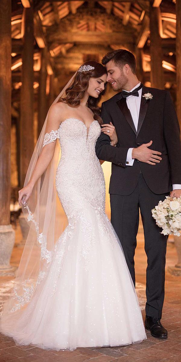 essense of australia wedding dresses fit and flare of the shoulder beaded 2018