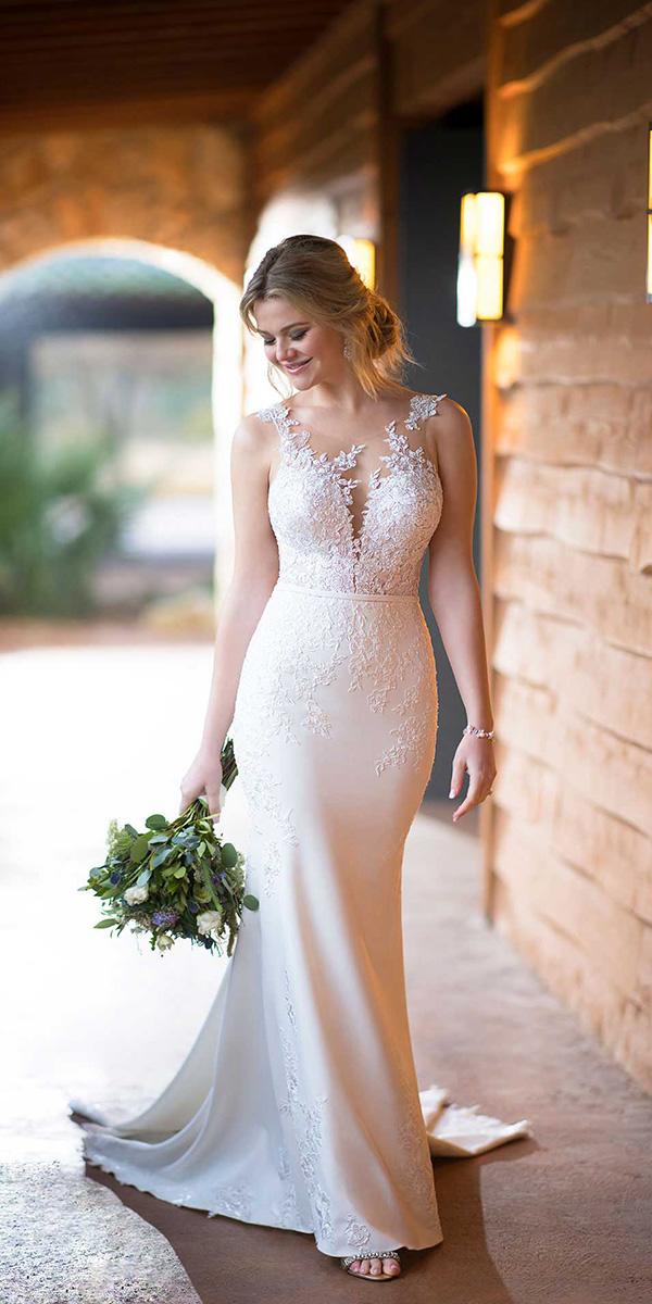 essense of australia wedding dresses sheath illusion neckline lace sleeveless