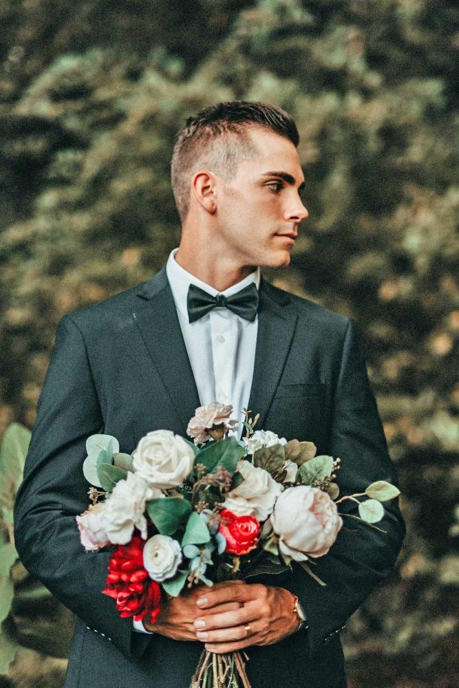 groomsmen attire black jacket with bow tie nathalia frykman photography