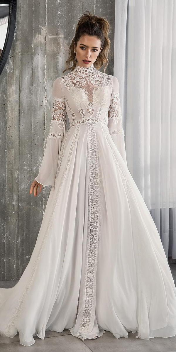 riki dalal wedding dresses 2019 a line with long sleeves high neckline boho