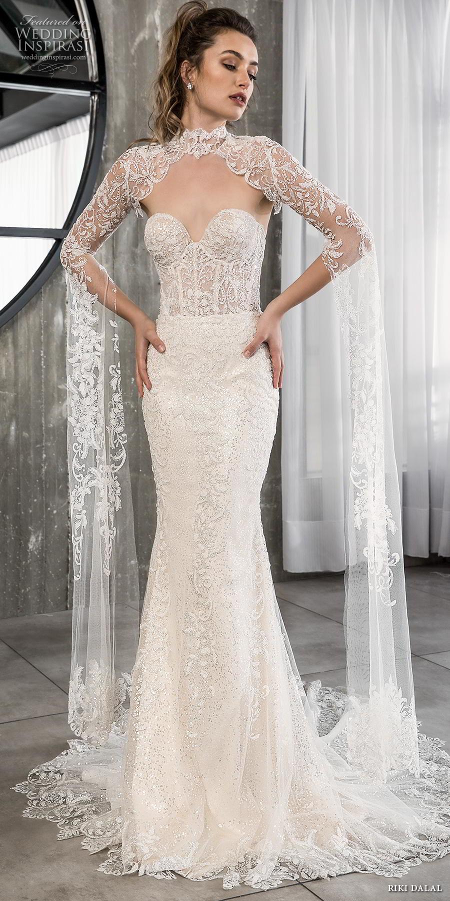 riki dalal wedding dresses 2019 mermaid sweetheart strapless with lace cape sexy