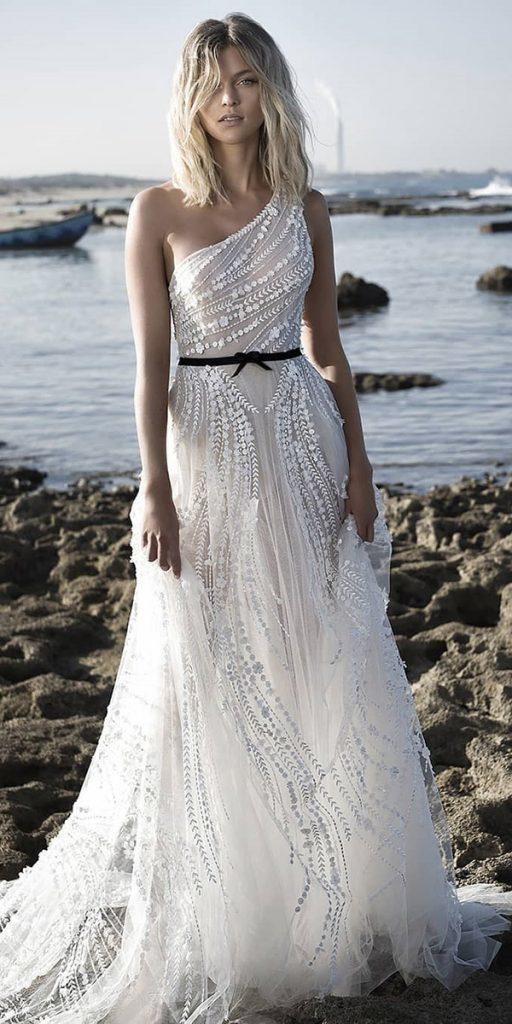 destination wedding dresses a line one shoulder floral embellishment veredgiladi bridal