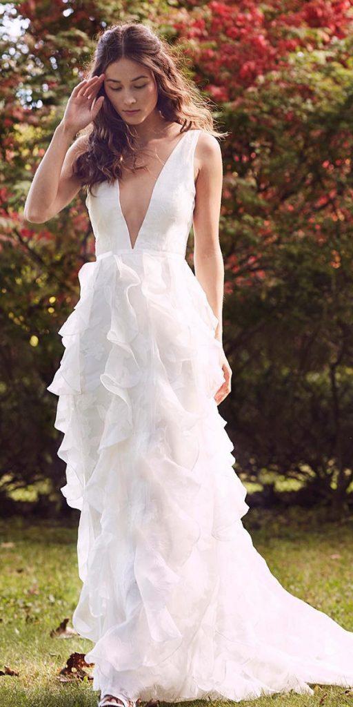 destination wedding dresses simple sexy deep v neckline rufled skirt marchesa fashion