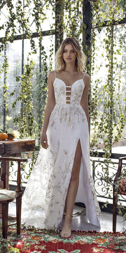 limor rosen wedding dresses a line with spaghetti straps floral print plunging neckline