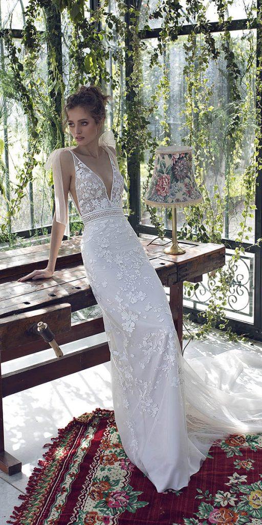 limor rosen wedding dresses sheath deep v neckline floral 2019